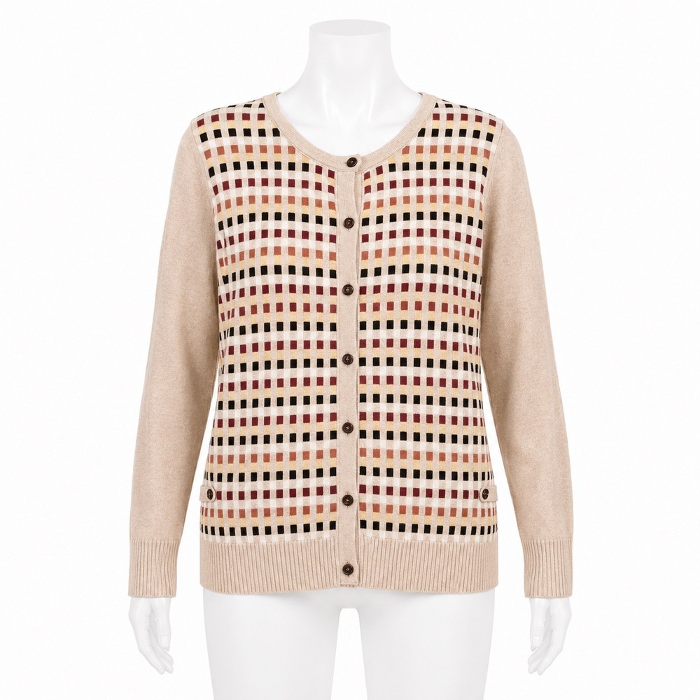 Christopher Banks Geo Knit Cardigan‎ Sweater L Button Front Y2K 2005 Hong Kong
